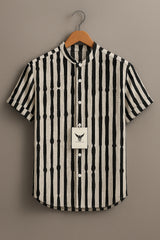 Men Classic Multi Stripes Crochet Semi Sheer Shirt