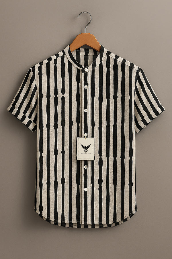Men Classic Multi Stripes Crochet Semi Sheer Shirt