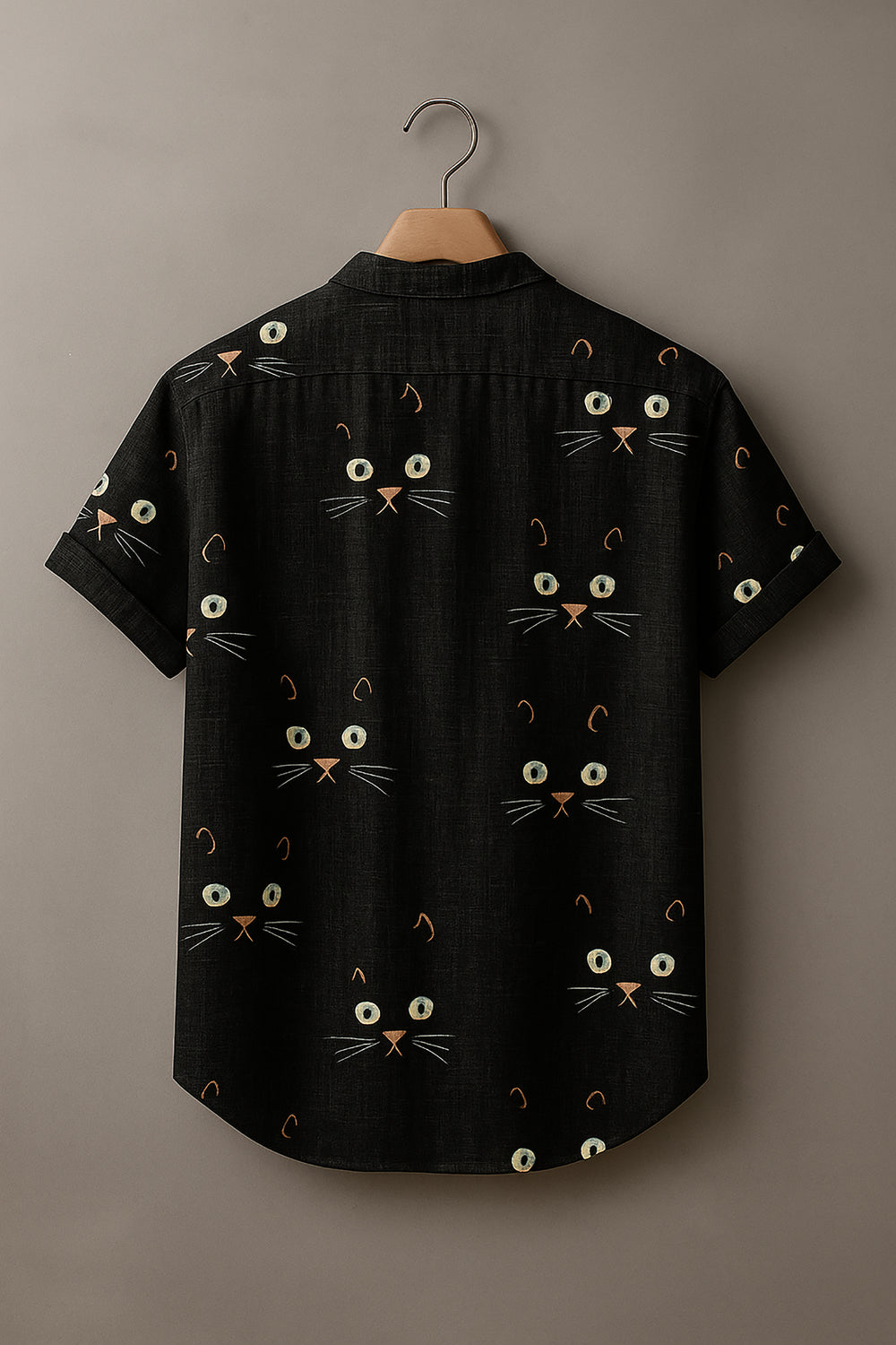 Black Cat Art Print Casual 100% Cotton Shirt