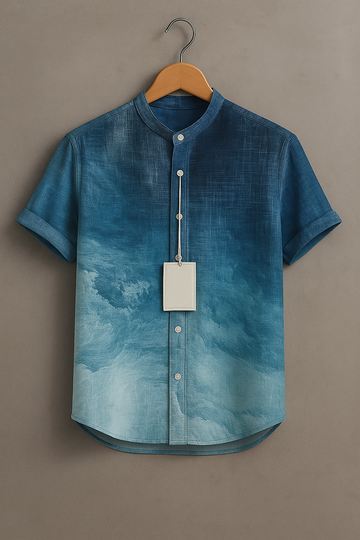 Stylish Ocean Blue Pattern Button-Up Shirt for Men