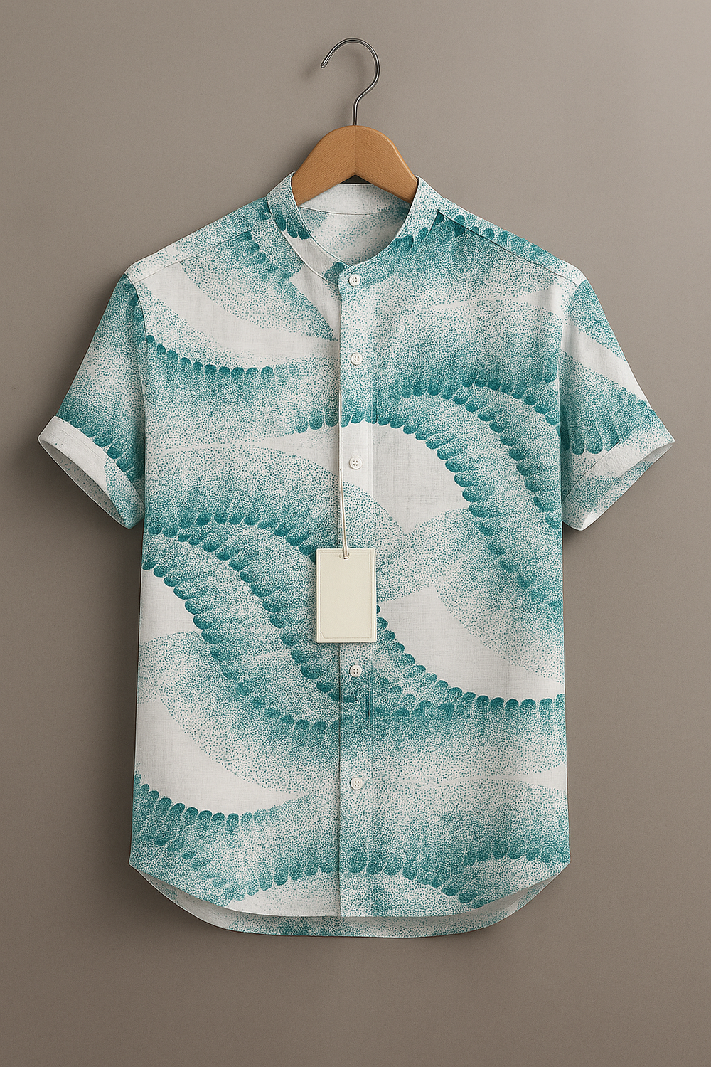 Men’s Mint Green Abstract Wave Print Casual Shirt