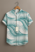 Men’s Mint Green Abstract Wave Print Casual Shirt