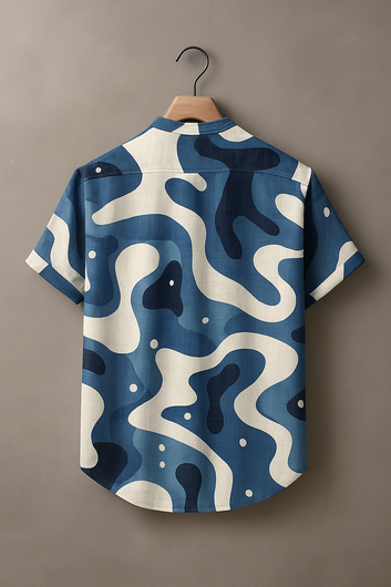 Modern Blue Graphic Pattern Short Sleeve Shirt