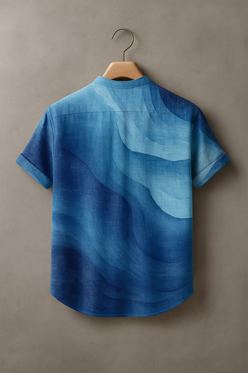 Men’s Blue Ombre Short Sleeve Button-Up Casual Shirt