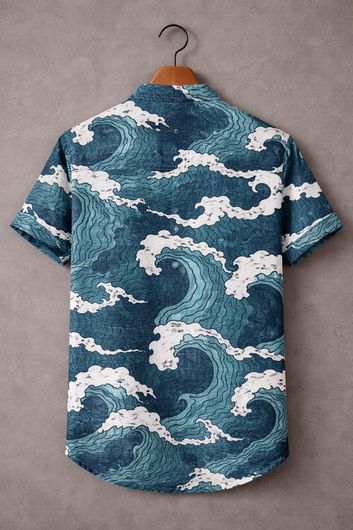 Men’s Coastal Wave Pattern Summer Shirt