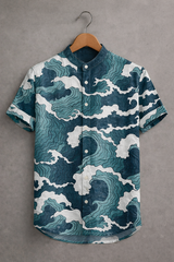Men’s Coastal Wave Pattern Summer Shirt