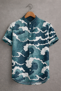Men’s Coastal Wave Pattern Summer Shirt