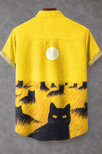 Moonlit Black Cat Illustration Shirt