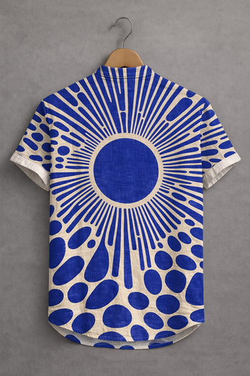 Trendy Blue Radial Pattern Short Sleeve Shirt