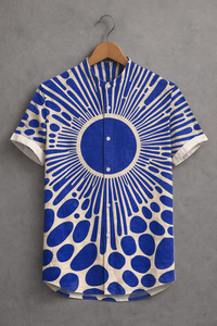 Trendy Blue Radial Pattern Short Sleeve Shirt