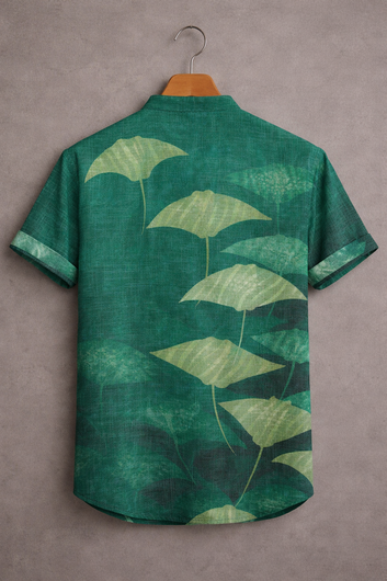 Nature Inspired Lotus Leaf Print Casual Shirt