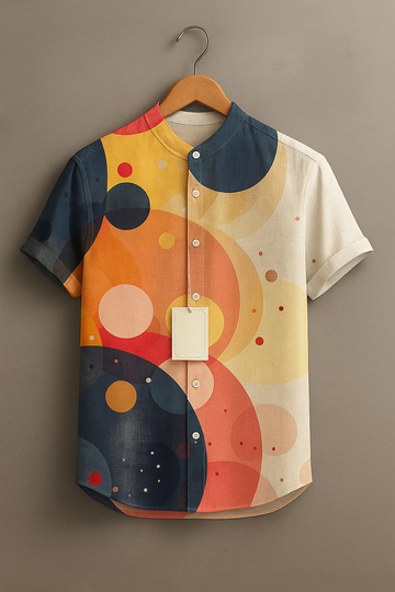Men’s Abstract Color Block Circle Print Shirt