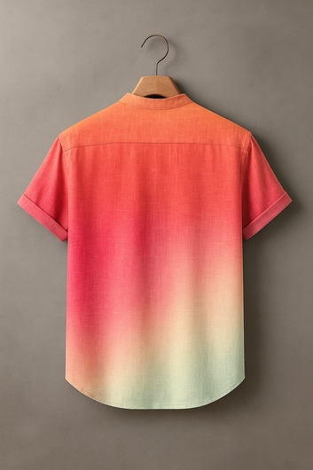 Men’s Pink Ombre Gradient Mandarin Collar Shirt