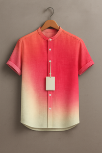 Men’s Pink Ombre Gradient Mandarin Collar Shirt