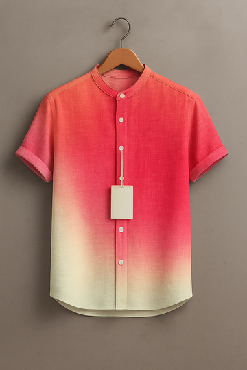 Men’s Pink Ombre Gradient Mandarin Collar Shirt