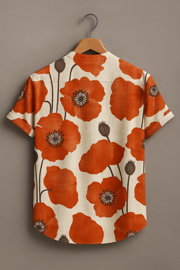 Nature Inspired Orange Flower Print Casual Shirt