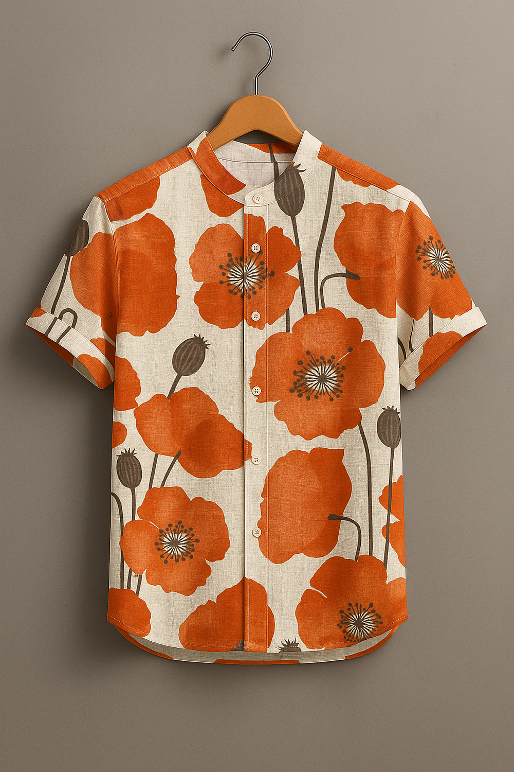 Nature Inspired Orange Flower Print Casual Shirt