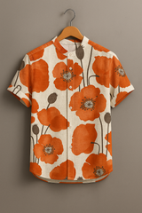 Nature Inspired Orange Flower Print Casual Shirt